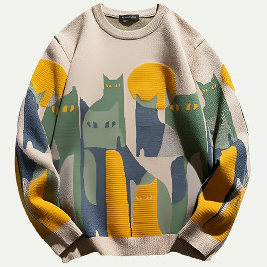 Randimo | Unisex Cat Print Knitted Sweater