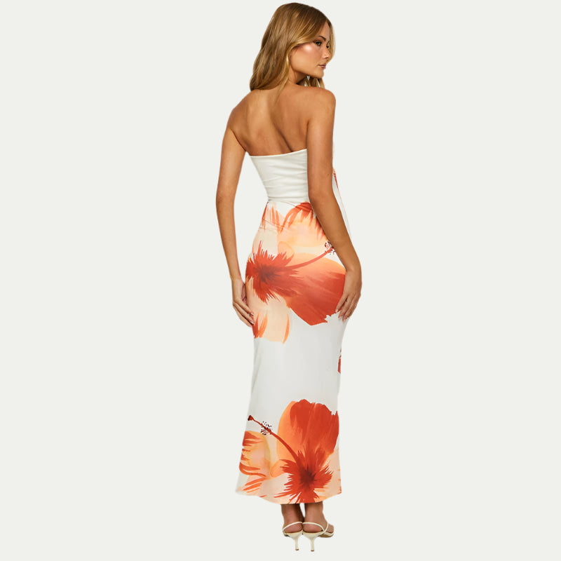 Randimo | Women's Off-Shoulder Flower  Slim Maxi Beach Dress