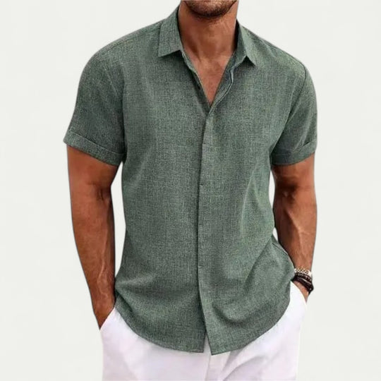 Linen Casual Short Sleeve Shirt for Men Summer Holiday Fit