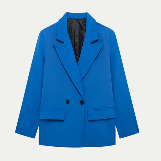 Randimo | Women's Double-Breasted Blazer with Pockets - Vintage Long Sleeve Notched Neck Office Outfit