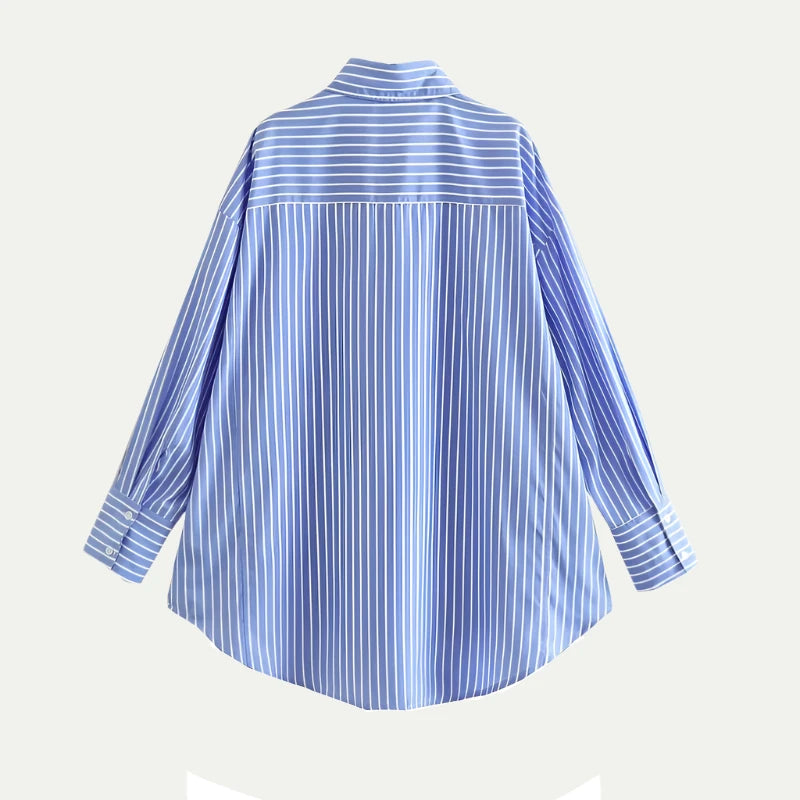 Randimo | Women's Blue Striped Oversized Button-Up Shirt Long Sleeve