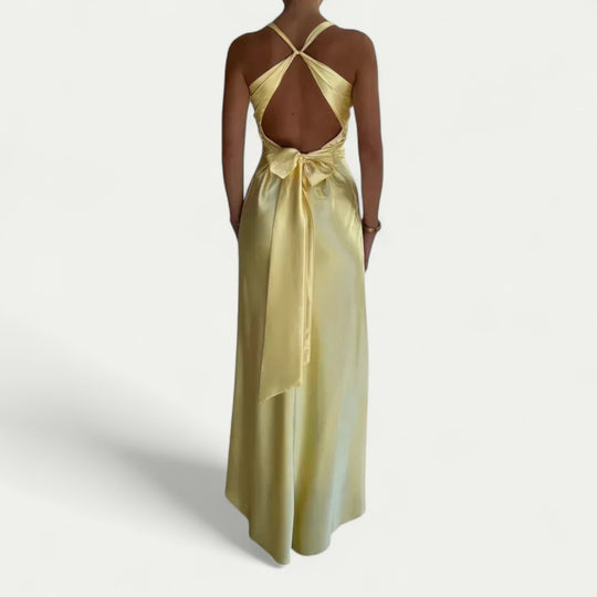 Satin Blend Twist Front Maxi Dress with Open Back Detail