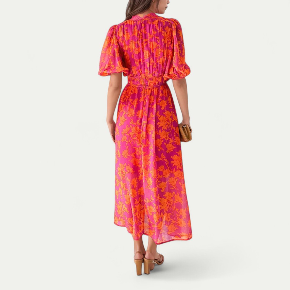 Floral Puff Sleeve Maxi Dress for Summer Events