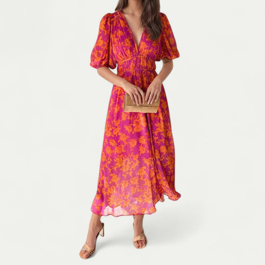 Floral Puff Sleeve Maxi Dress for Summer Events