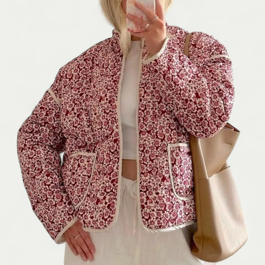 Lightweight Quilted Floral Jacket with Front Pockets