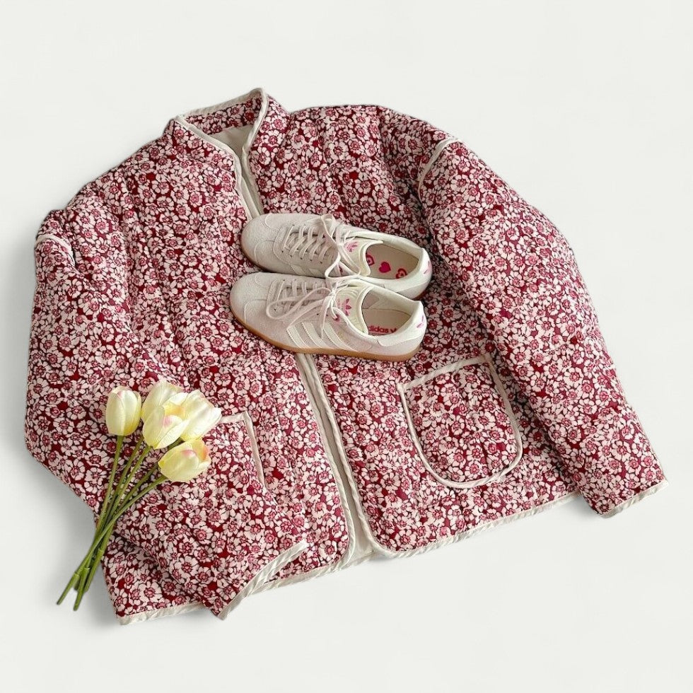 Lightweight Quilted Floral Jacket with Front Pockets