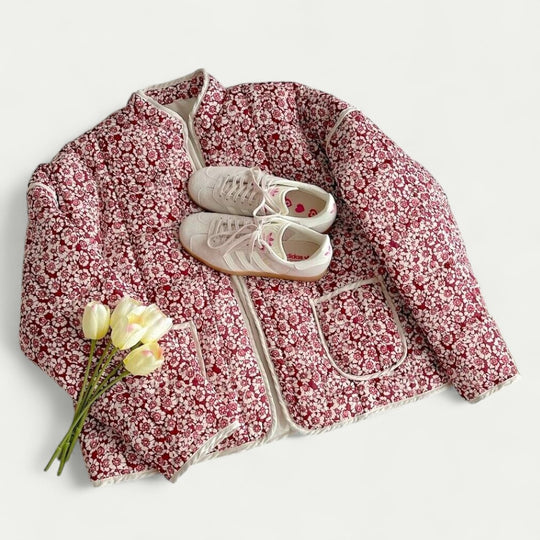Lightweight Quilted Floral Jacket with Front Pockets