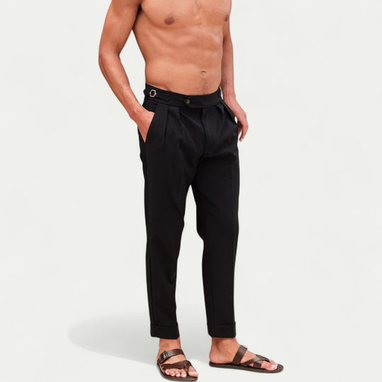 Men's Tailored Pleated Trousers Smart Tapered Fit