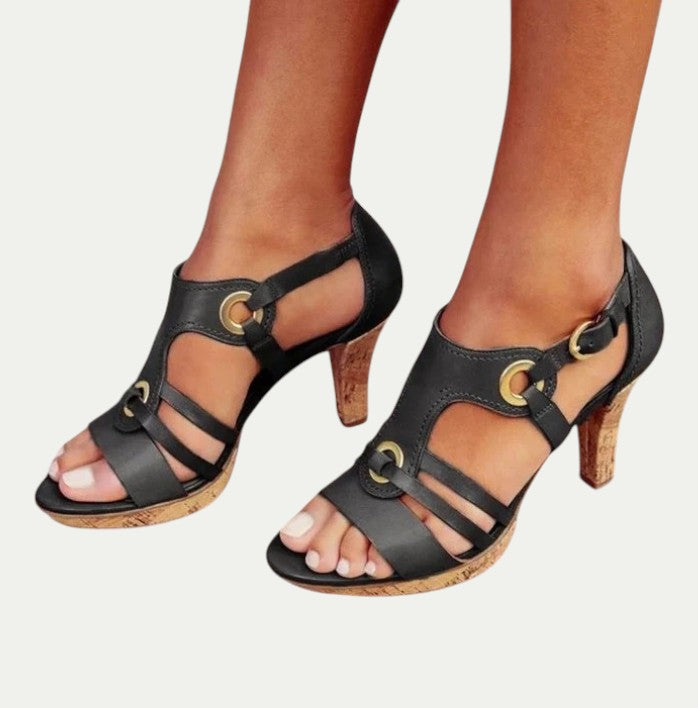 Women Orthopedic Leather Block Heel Summer Sandals