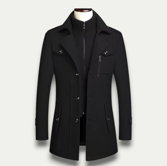 Randimo | Men's Double-Collar Wool  Winter Business TrenchCoat