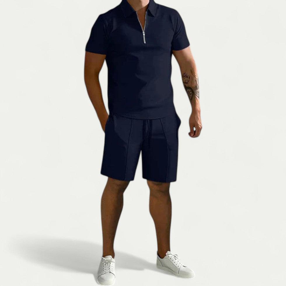 Mens Polo and Shorts Two Piece Summer Outfit Set
