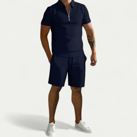 Mens Polo and Shorts Two Piece Summer Outfit Set
