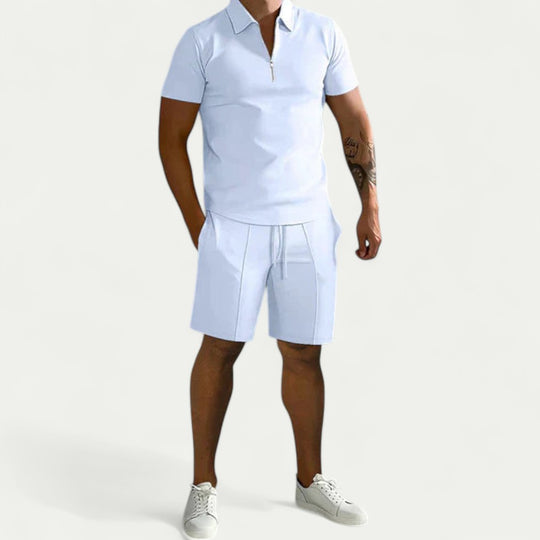 Mens Polo and Shorts Two Piece Summer Outfit Set