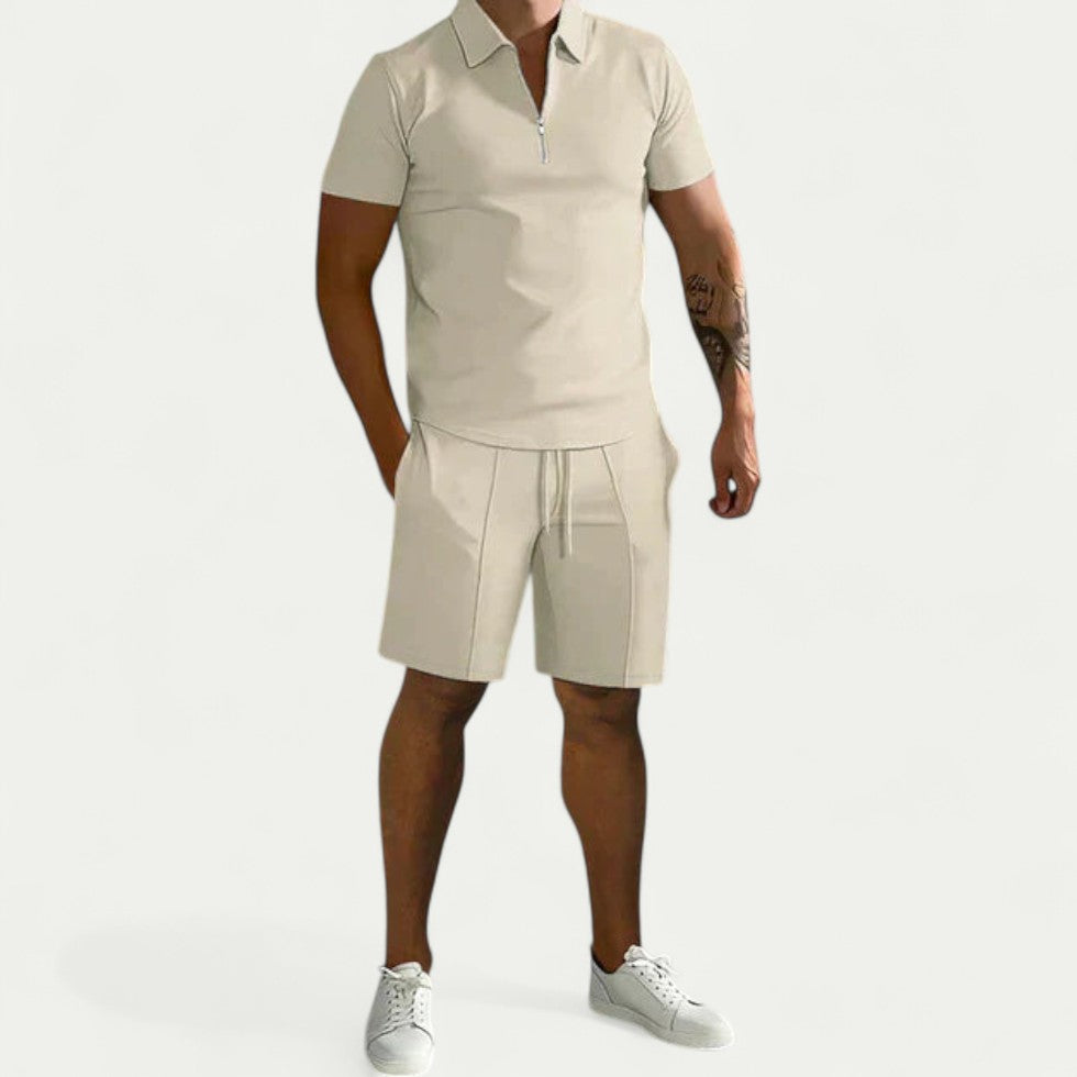 Mens Polo and Shorts Two Piece Summer Outfit Set