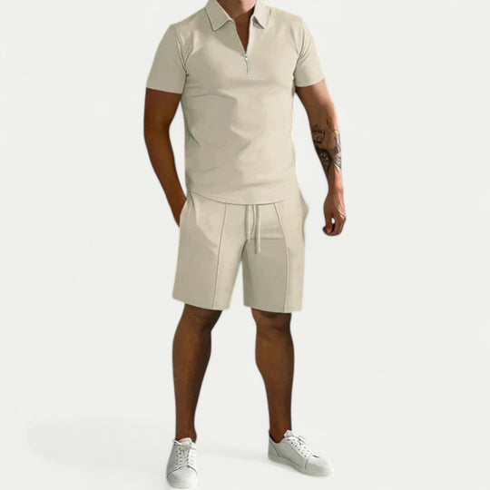 Mens Polo and Shorts Two Piece Summer Outfit Set