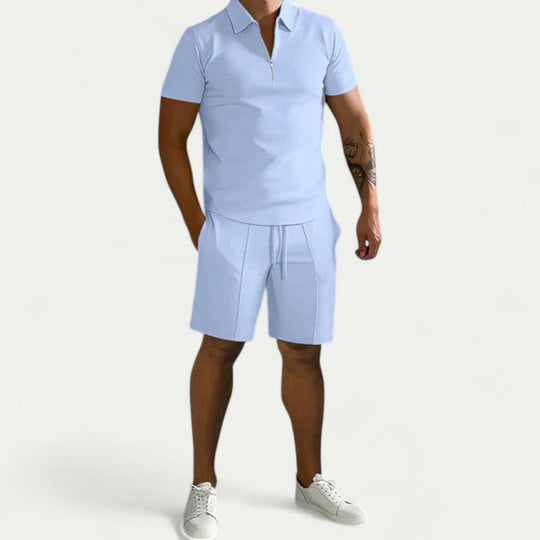 Mens Polo and Shorts Two Piece Summer Outfit Set