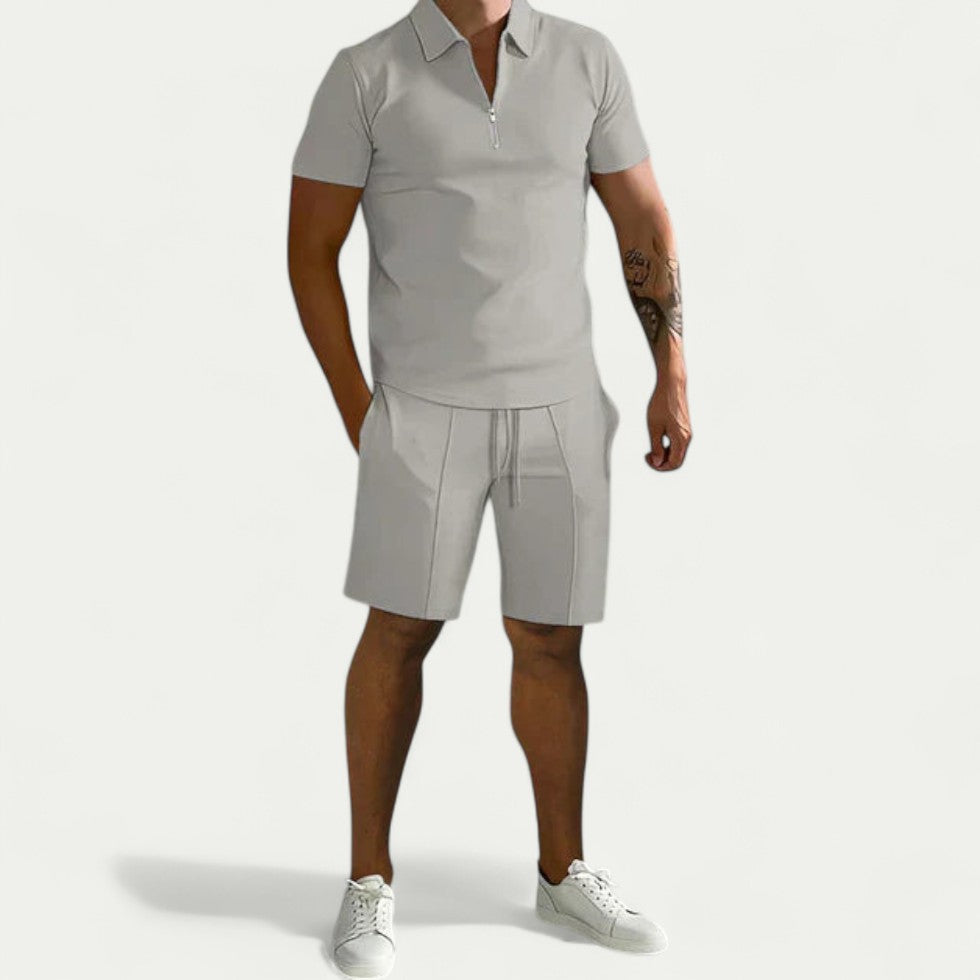 Mens Polo and Shorts Two Piece Summer Outfit Set