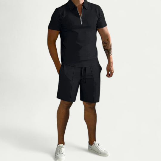 Mens Polo and Shorts Two Piece Summer Outfit Set