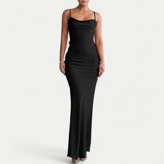 Backless Maxi Dress with 3D Appliqué for Wedding Glamour