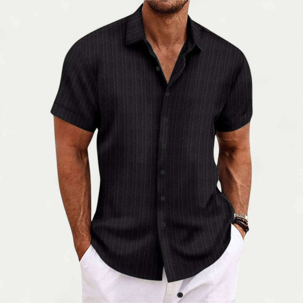Men's Cotton Short Sleeve Shirt Casual Summer Button Up
