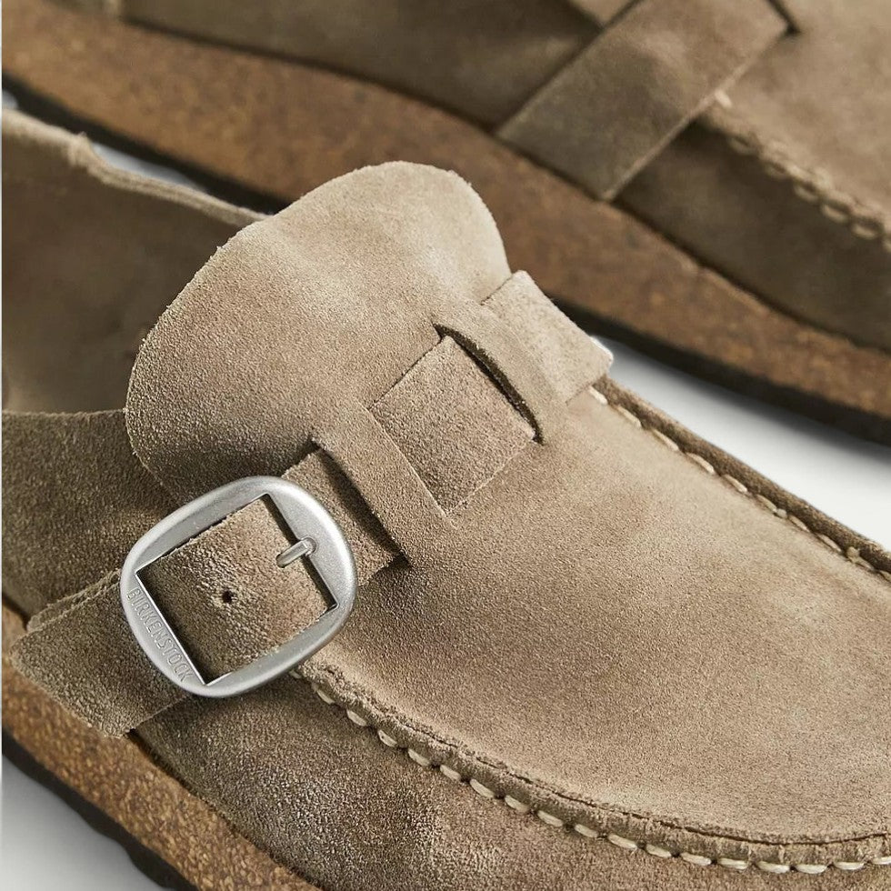 Comfort Suede Mules with Buckle Detail