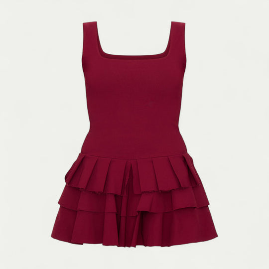 Women Stretch Woven Pleated Skort Mini Dress