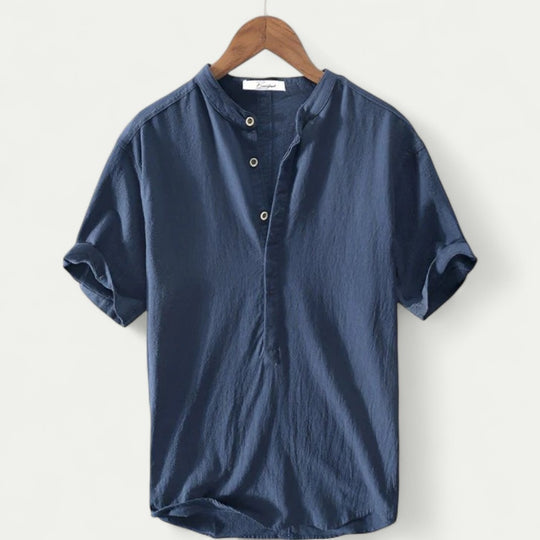 Linen Blend Short Sleeve Collar Shirt for Men