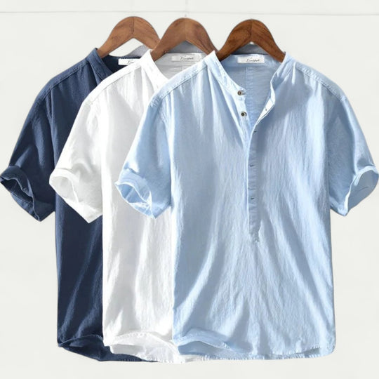 Linen Blend Short Sleeve Collar Shirt for Men