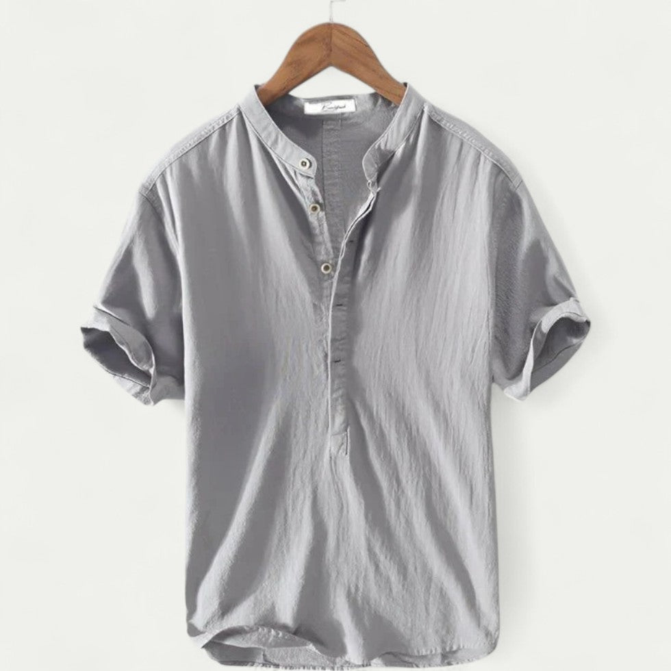 Linen Blend Short Sleeve Collar Shirt for Men