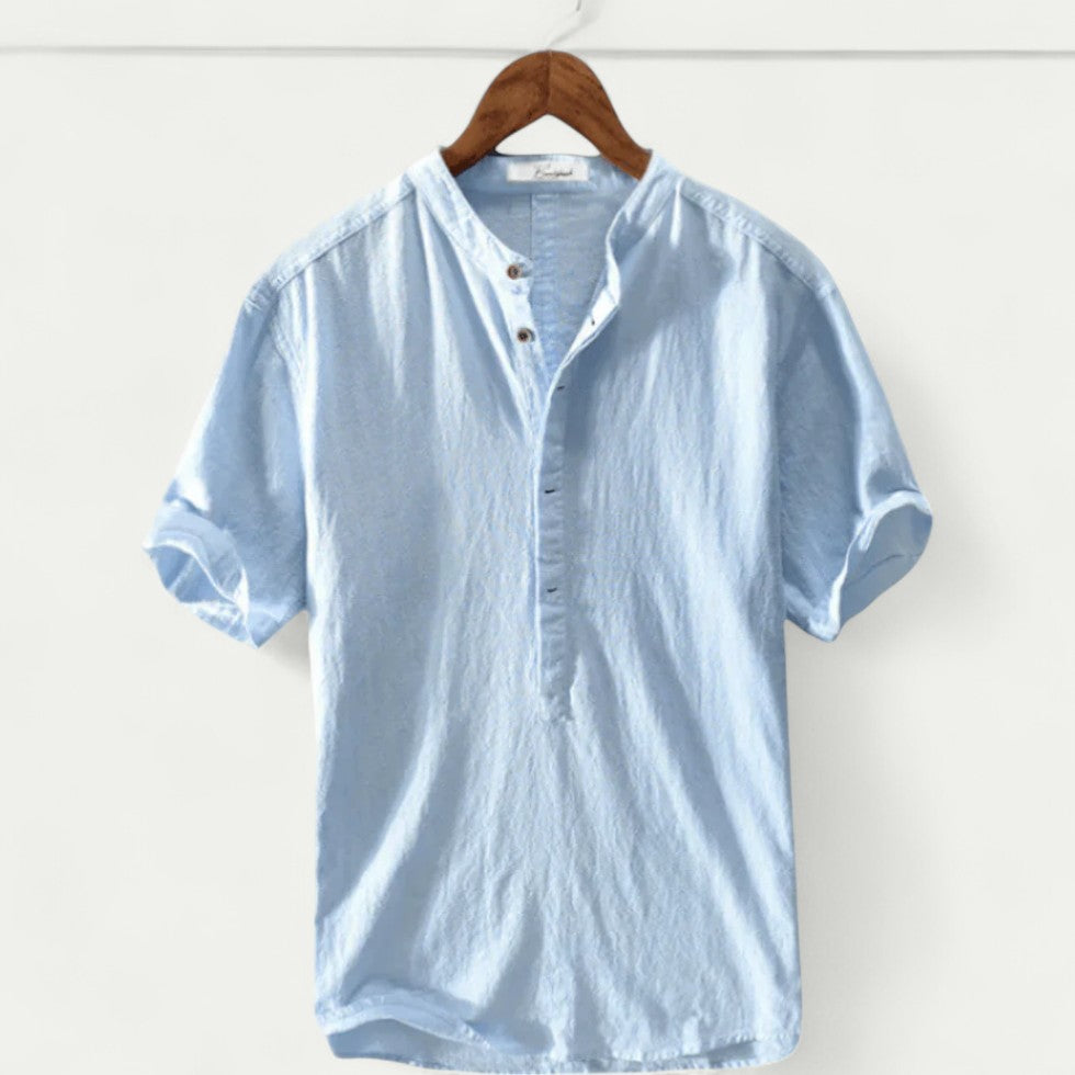 Linen Blend Short Sleeve Collar Shirt for Men