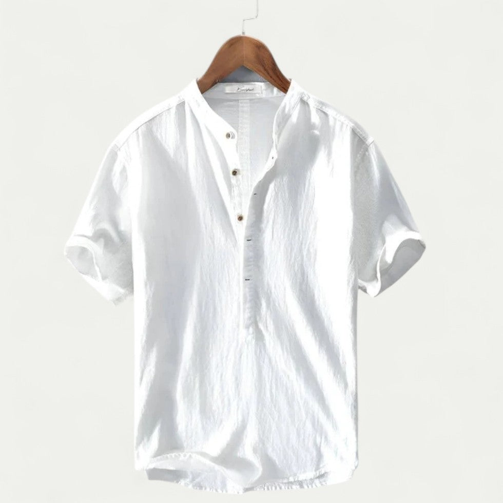 Linen Blend Short Sleeve Collar Shirt for Men