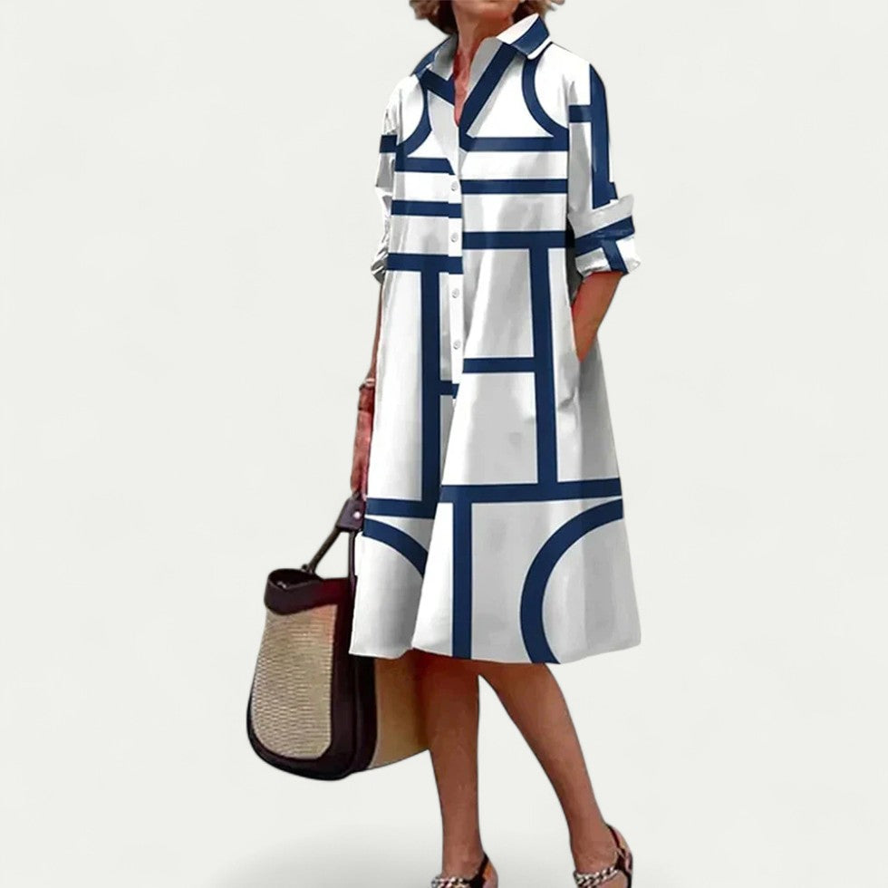 Geometric Print Shirt Dress for Casual City Days