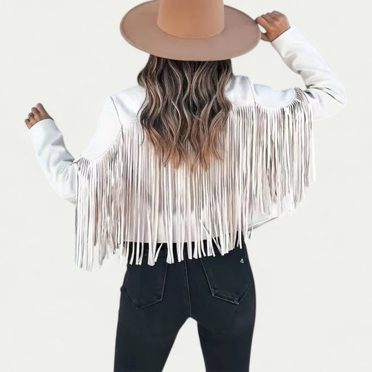 Women’s Fringe Jacket Western Style with Lapel Collar