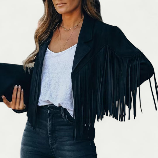 Women’s Fringe Jacket Western Style with Lapel Collar