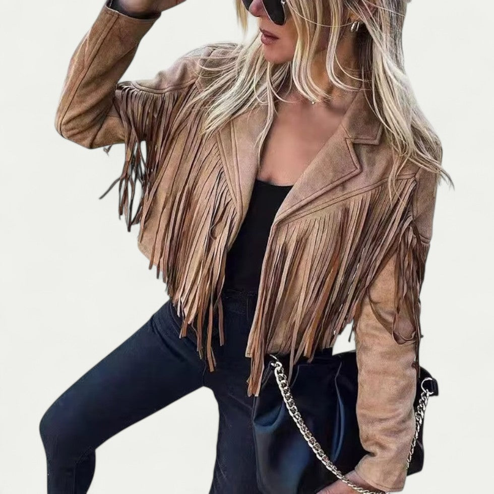 Women’s Fringe Jacket Western Style with Lapel Collar