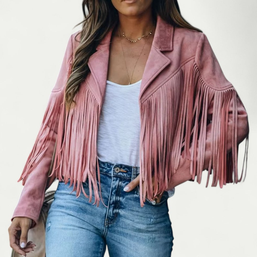 Women’s Fringe Jacket Western Style with Lapel Collar