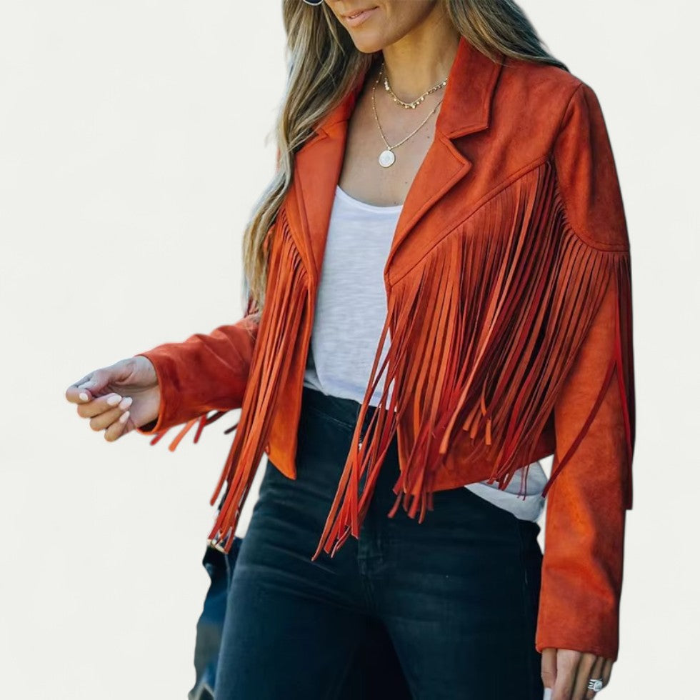 Women’s Fringe Jacket Western Style with Lapel Collar