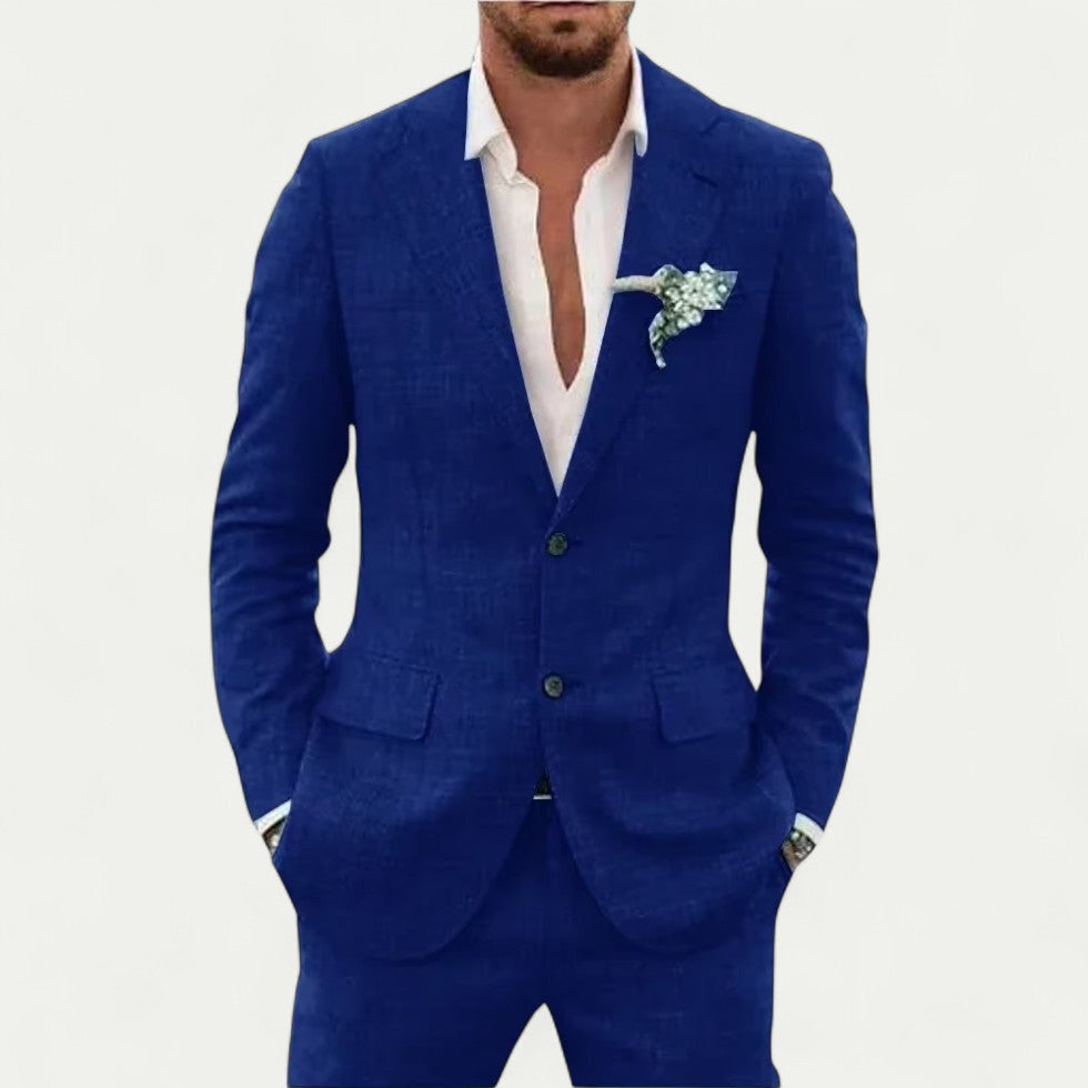 Slim Fit Linen Blend Suit for Summer Wedding and Formal Events