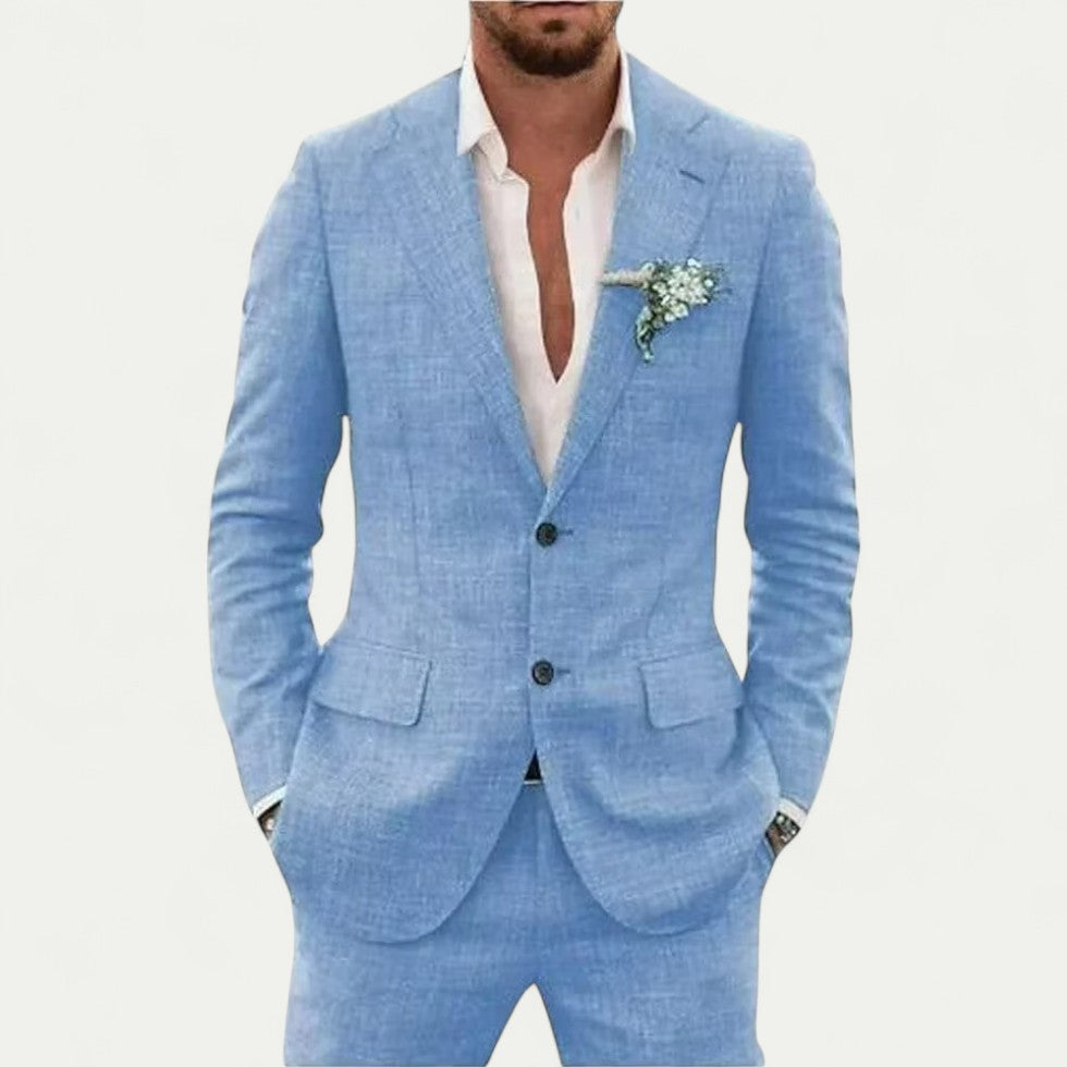 Slim Fit Linen Blend Suit for Summer Wedding and Formal Events