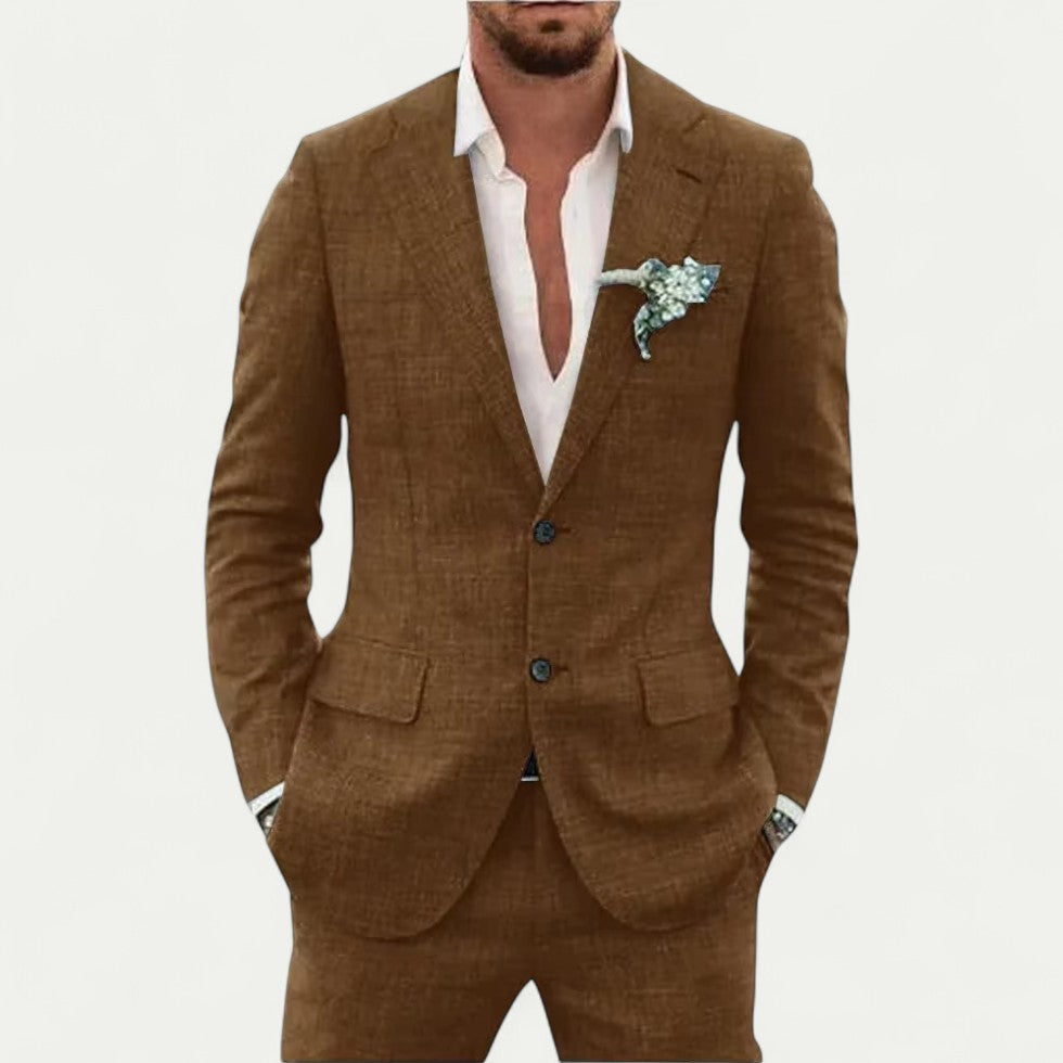 Slim Fit Linen Blend Suit for Summer Wedding and Formal Events