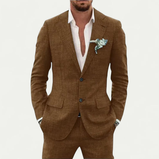 Slim Fit Linen Blend Suit for Summer Wedding and Formal Events