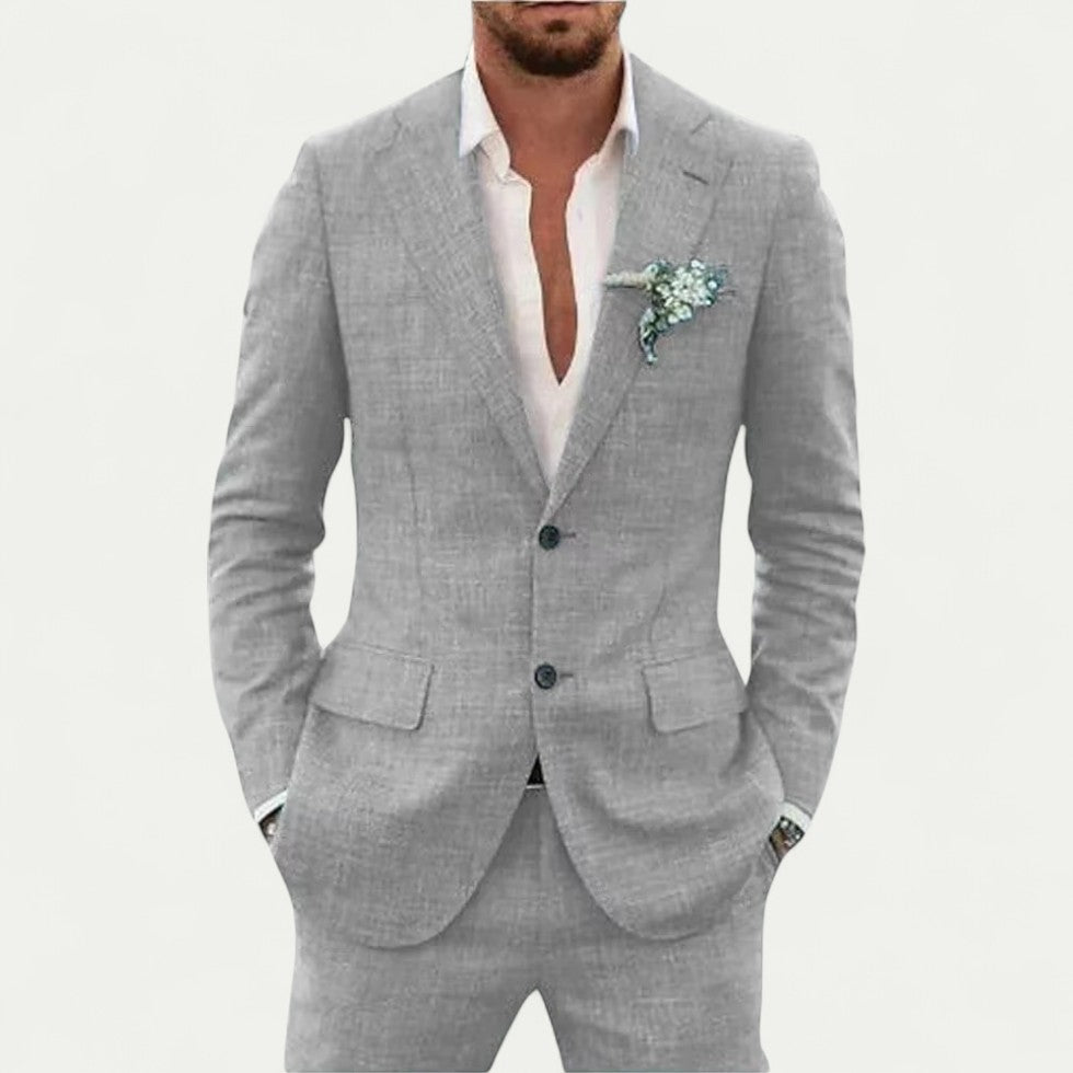 Slim Fit Linen Blend Suit for Summer Wedding and Formal Events