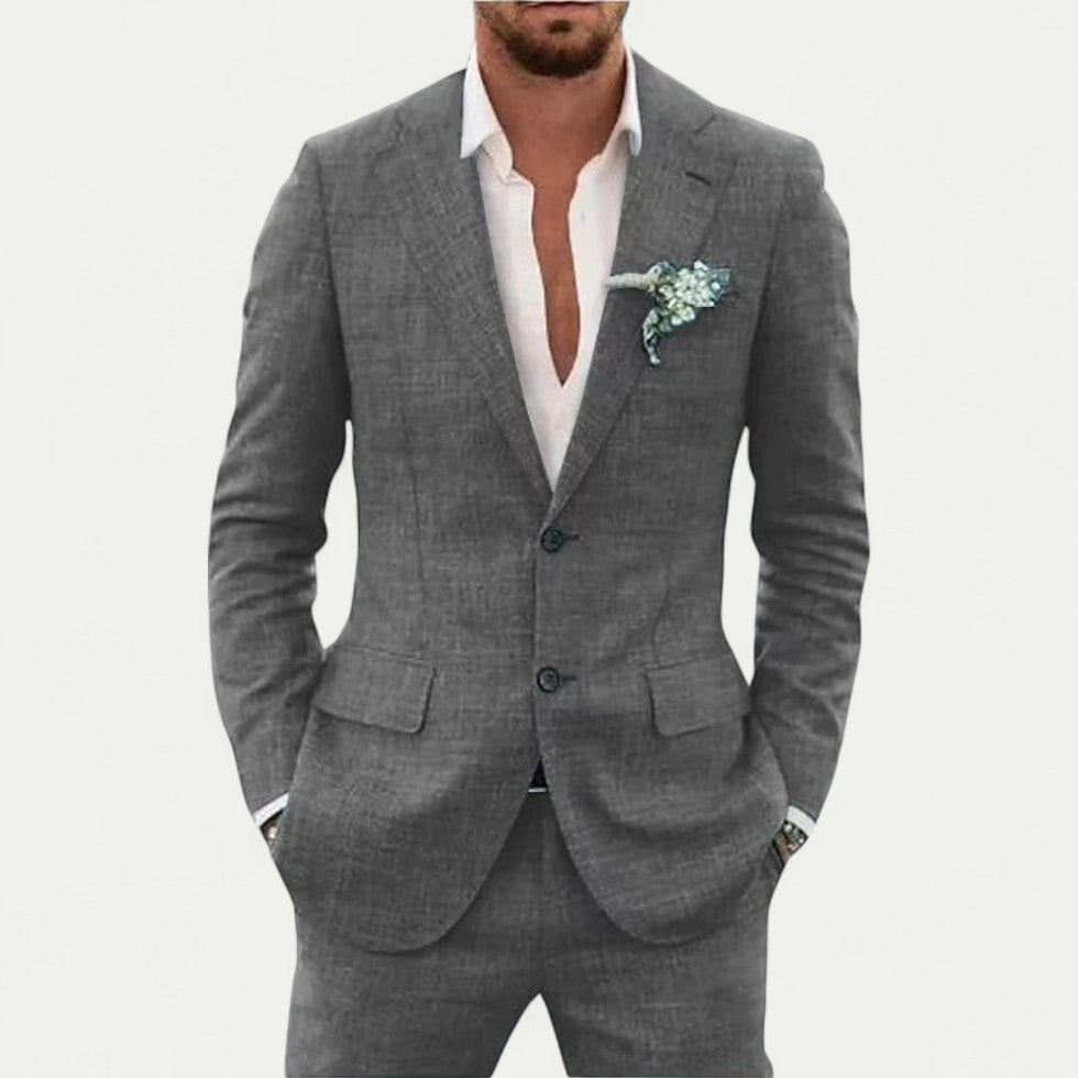 Slim Fit Linen Blend Suit for Summer Wedding and Formal Events