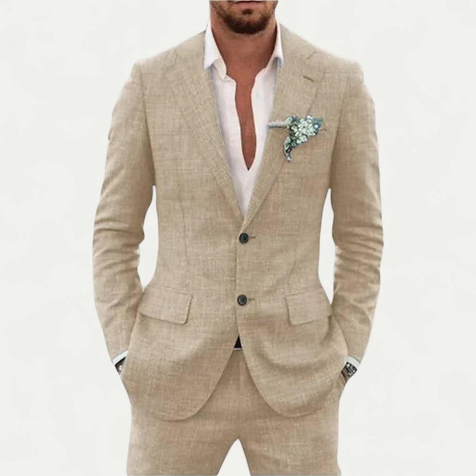 Slim Fit Linen Blend Suit for Summer Wedding and Formal Events