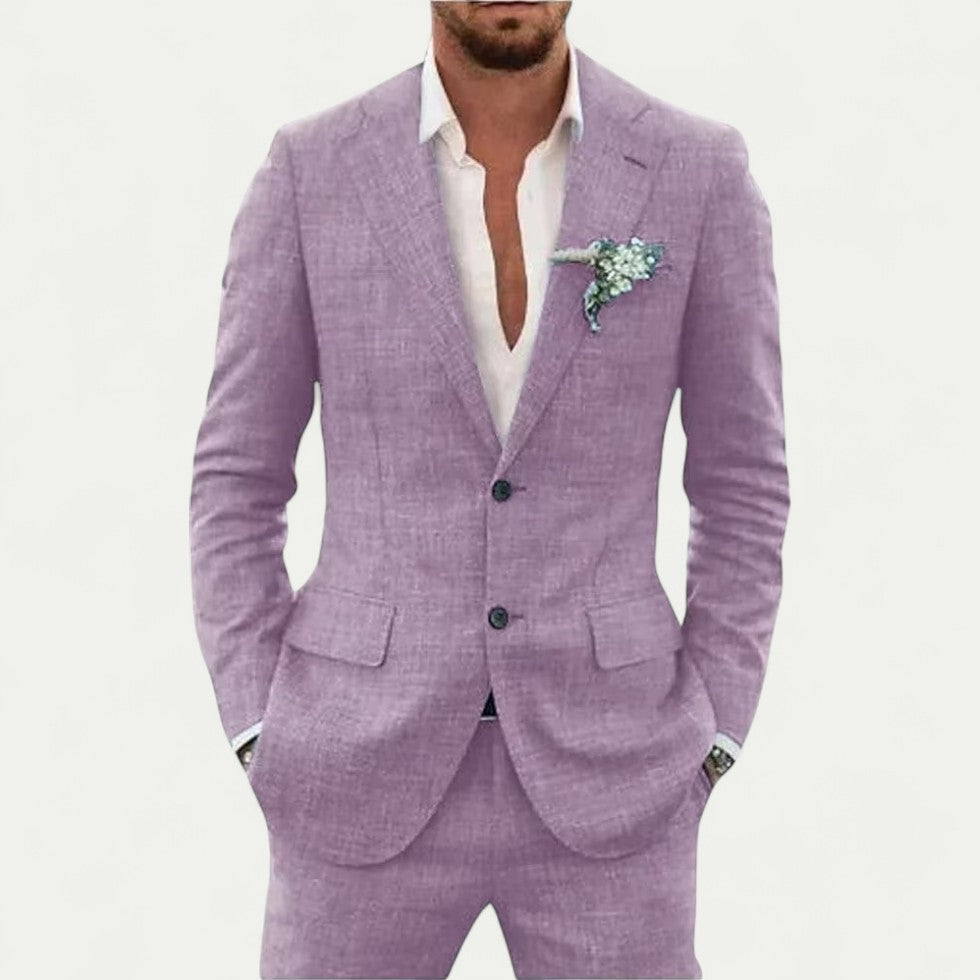 Slim Fit Linen Blend Suit for Summer Wedding and Formal Events