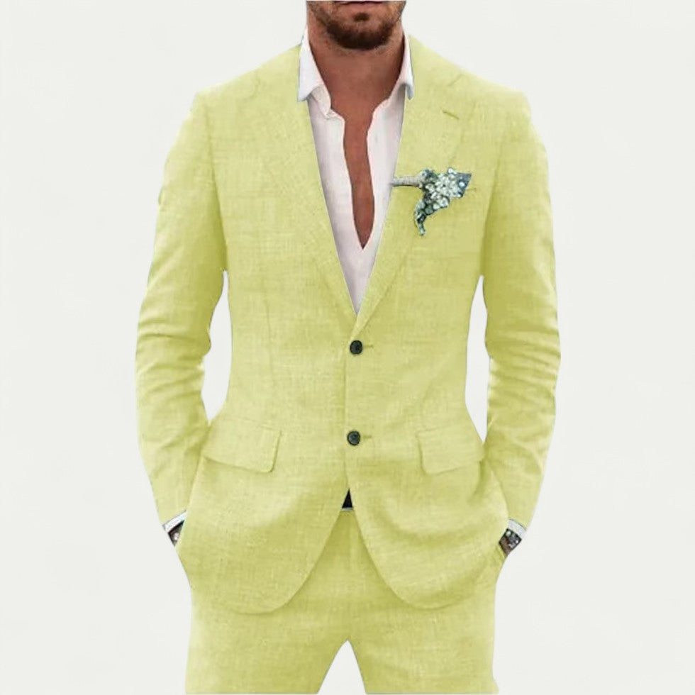 Slim Fit Linen Blend Suit for Summer Wedding and Formal Events
