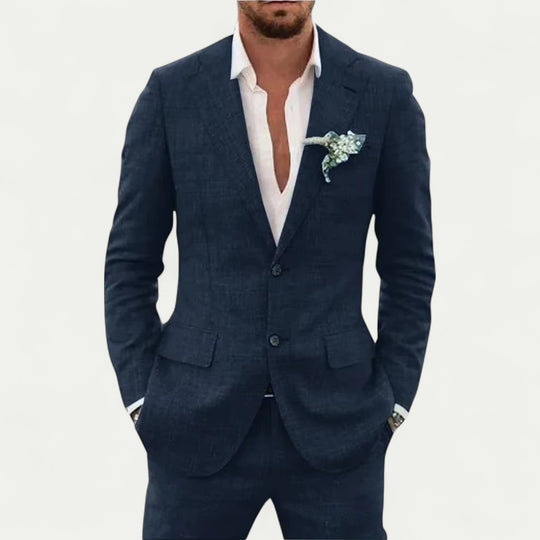 Slim Fit Linen Blend Suit for Summer Wedding and Formal Events