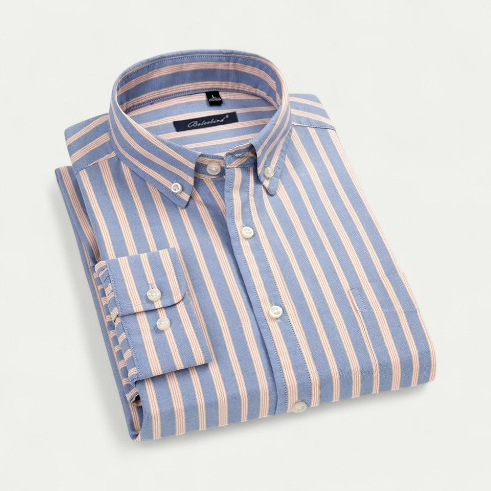 Striped Cotton Long Sleeve Shirt for Business and Casual Wear
