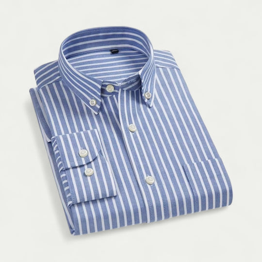 Striped Cotton Long Sleeve Shirt for Business and Casual Wear