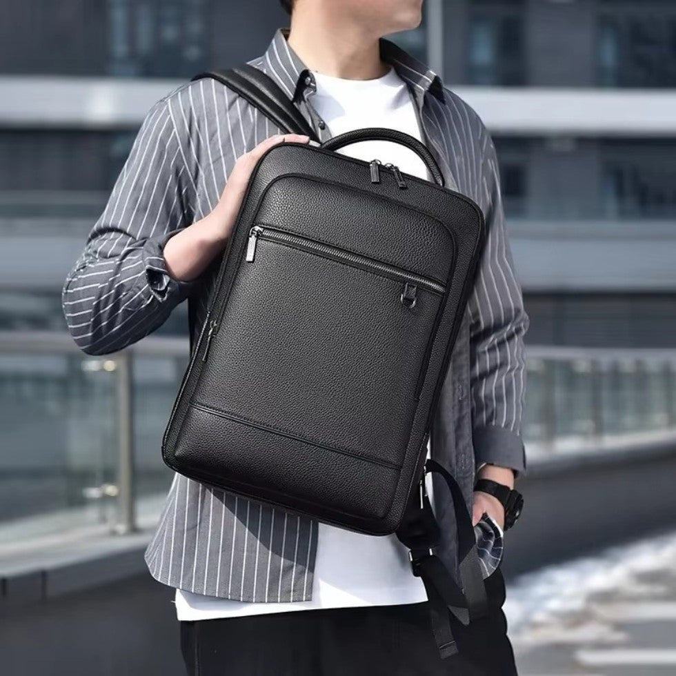 Executive PU Leather Laptop Backpack with USB Charging Port